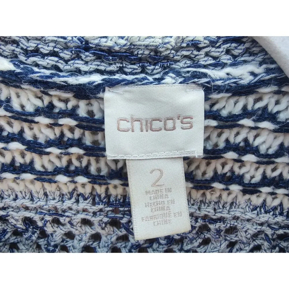 Chico's Knit Fringe Open Front Cardigan Jacket BoHo Artisan Nautical  SZ S.M‎